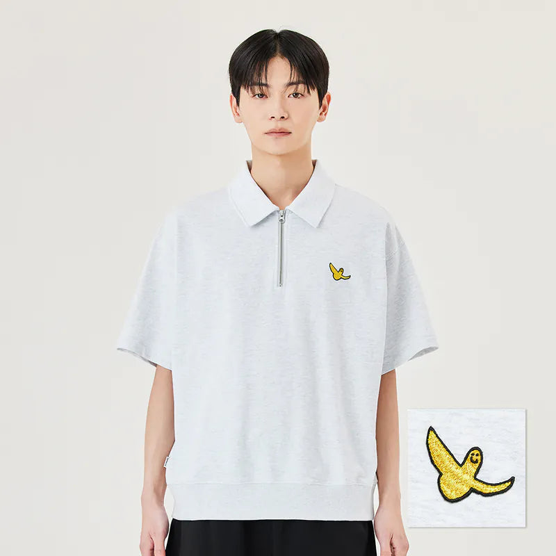 韓國 Mark Gonzales Angel Patch Half Zip Stand Up Collar Short Sleeved Sweatshirt【MG053】
