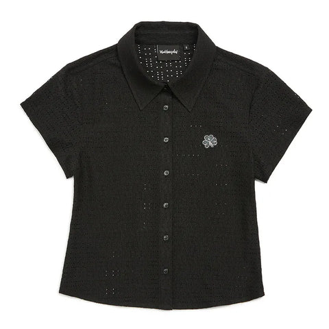 韓國 Mark Gonzales Women's Club Crochet Knit Short Sleeve Shirt【MG073】