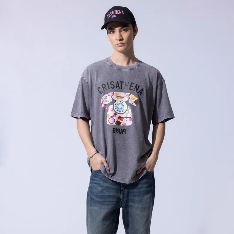 Crisathena Telephone Stone Washed T-Shirt【SM199】