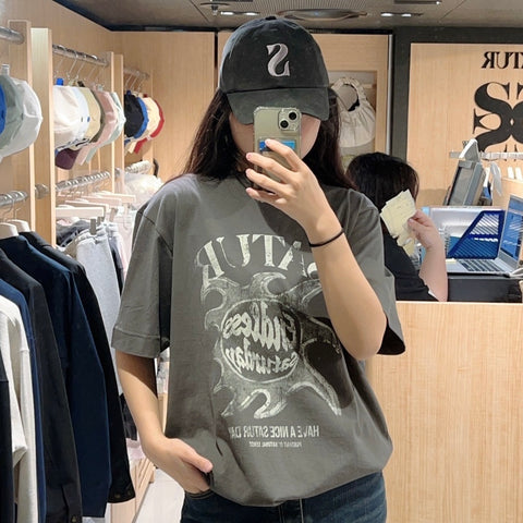 韓國 Satur Sun Retro Graphic T-Shirt【SR103】