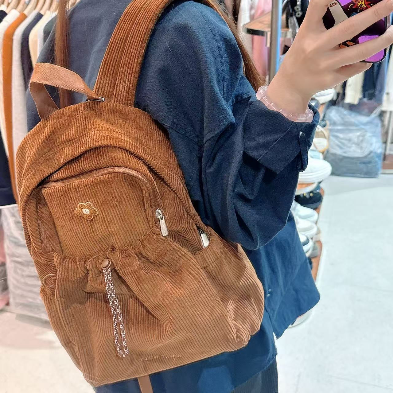 韓國 Wacky Willy Women's Lily Wappen Corduroy Backpack【WW055】