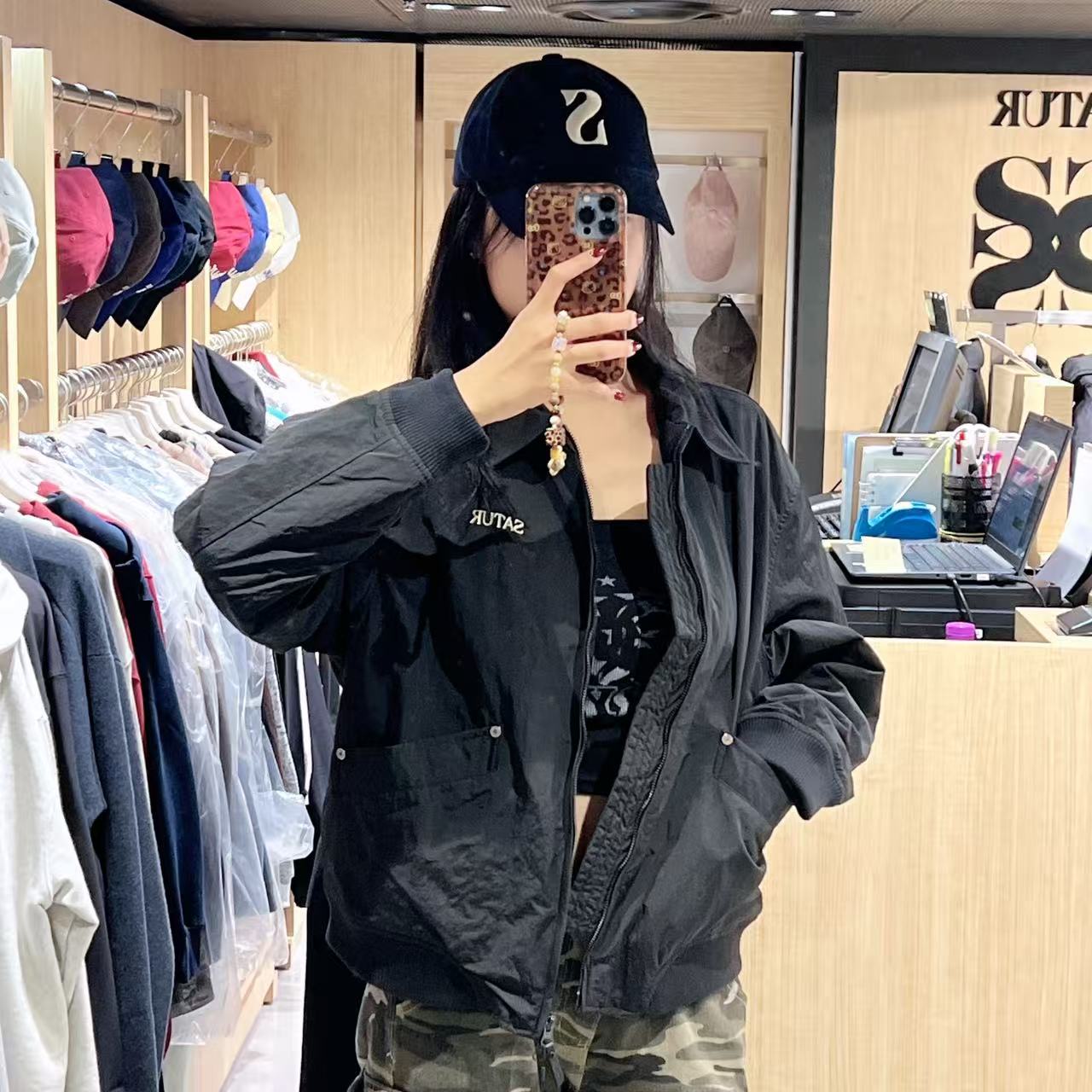 韓國 Satur Maroon Nylon Padded Bomber Jacket【SR212】