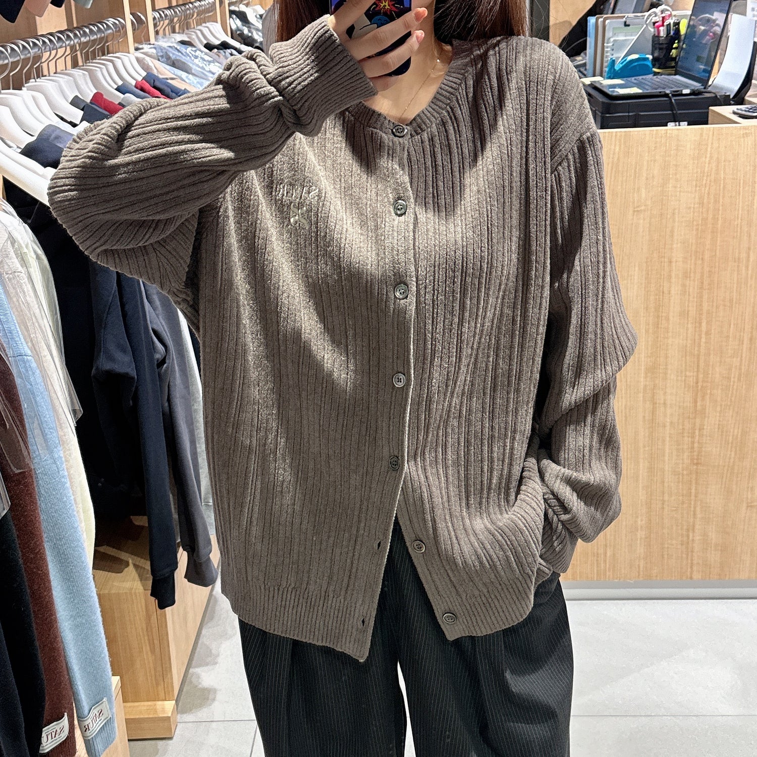 韓國 Satur Fleece Crew Neck Cardigan【SR177】