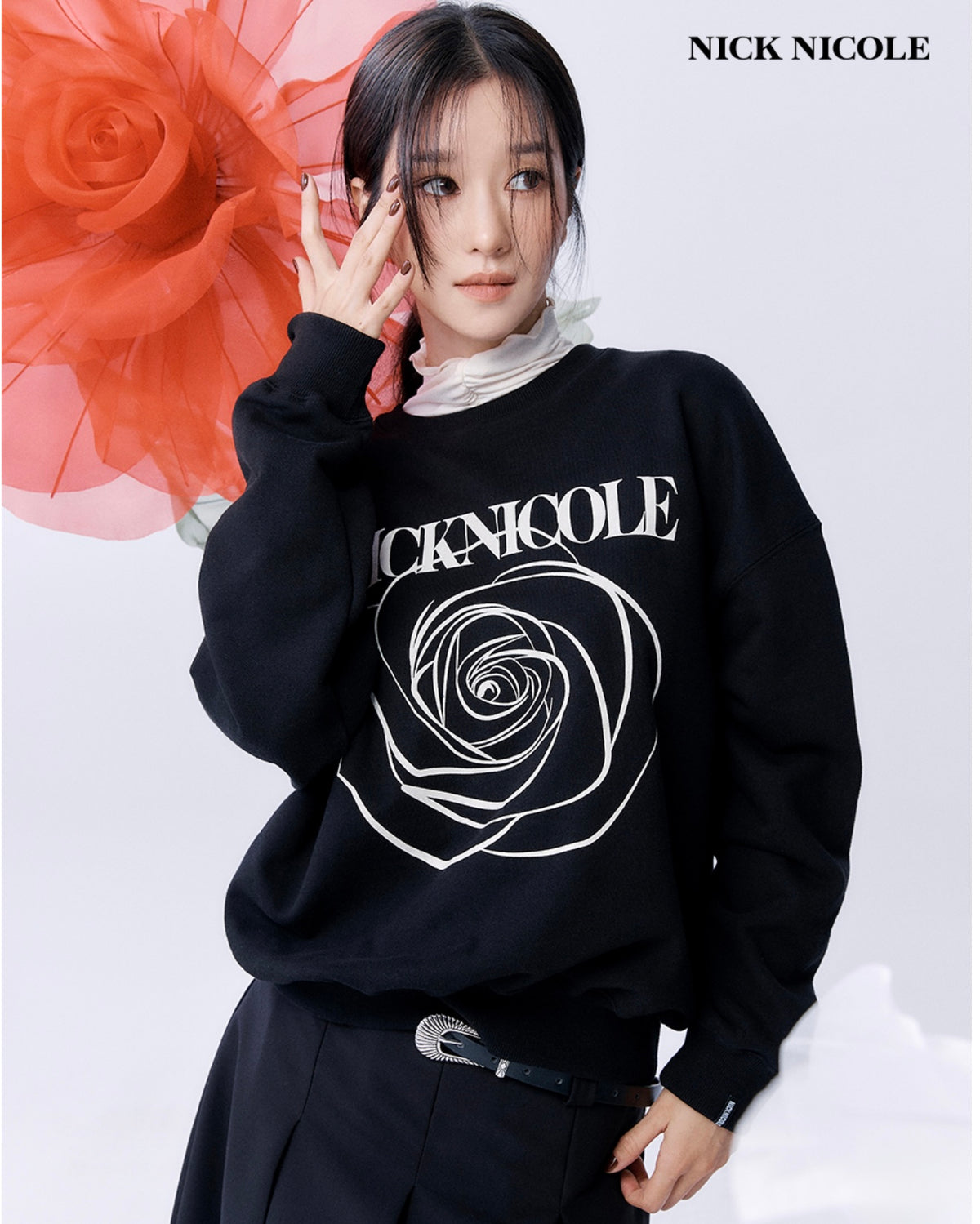 【現貨】韓國 Nick Nicole Rose Printing Sweatshirt【NN005】