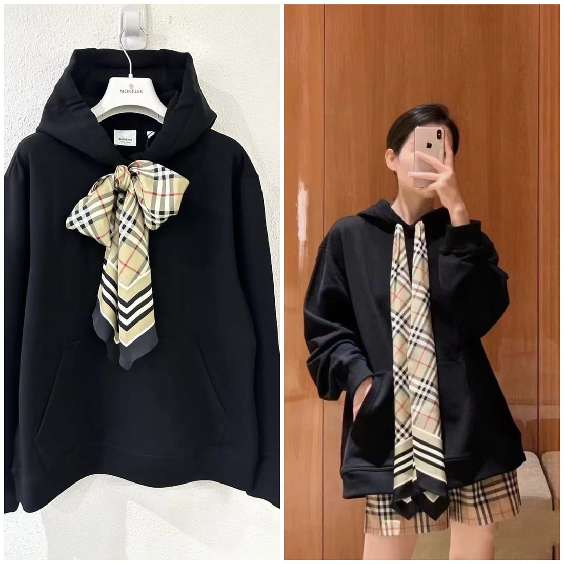 BurberryScarf Detail Cotton Oversized Hoodie 【YS49】
