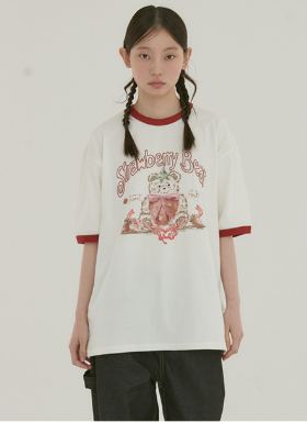 韓國 Ambler Strawberry Bear Graphic Ringer Short Sleeve T-Shirt【AR104】