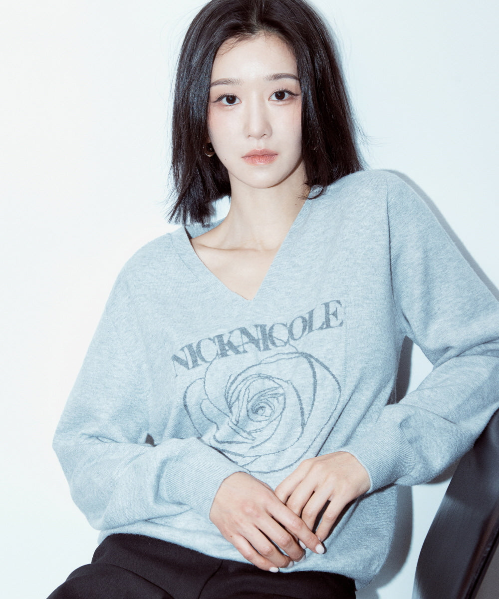 韓國 Nick Nicole Rose Jacquard Pullover Knit【NK021】