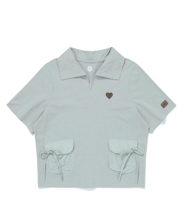韓國 BBC String Woven Pocket Collar T-Shirt【BC079】