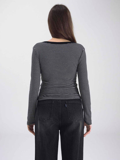 韓國 Who.A.U Ribbed Henry Neck T-shirt【WA220】