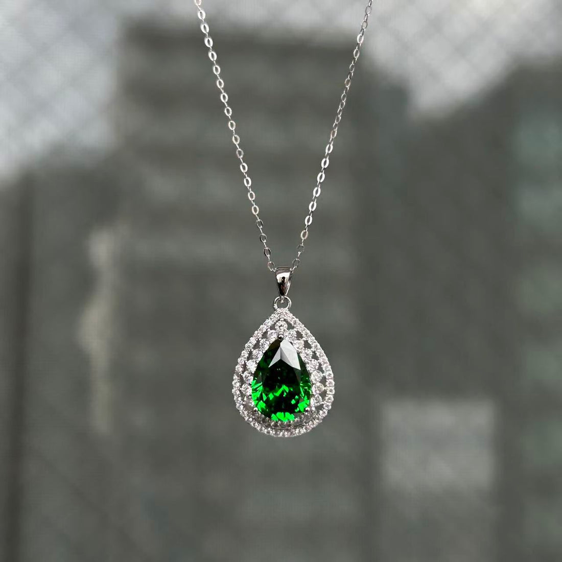 日本直送 綠尖晶銀項鍊【JS377】