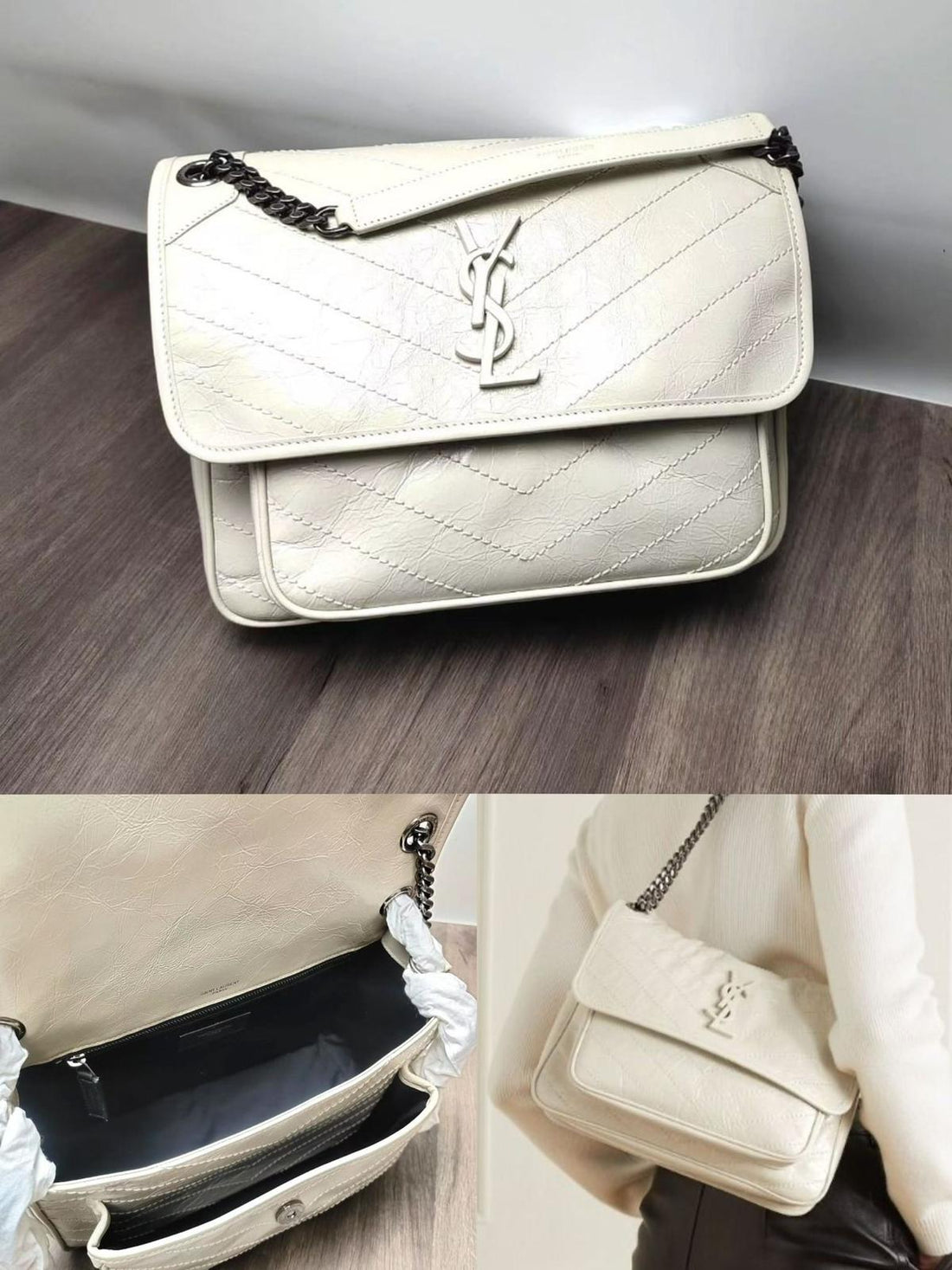 Yves Saint LaurentNiki Medium In Crinkled Vintage Leather Crossbody Bag 【YS60】  訂金$1,000 總售價 $18800
