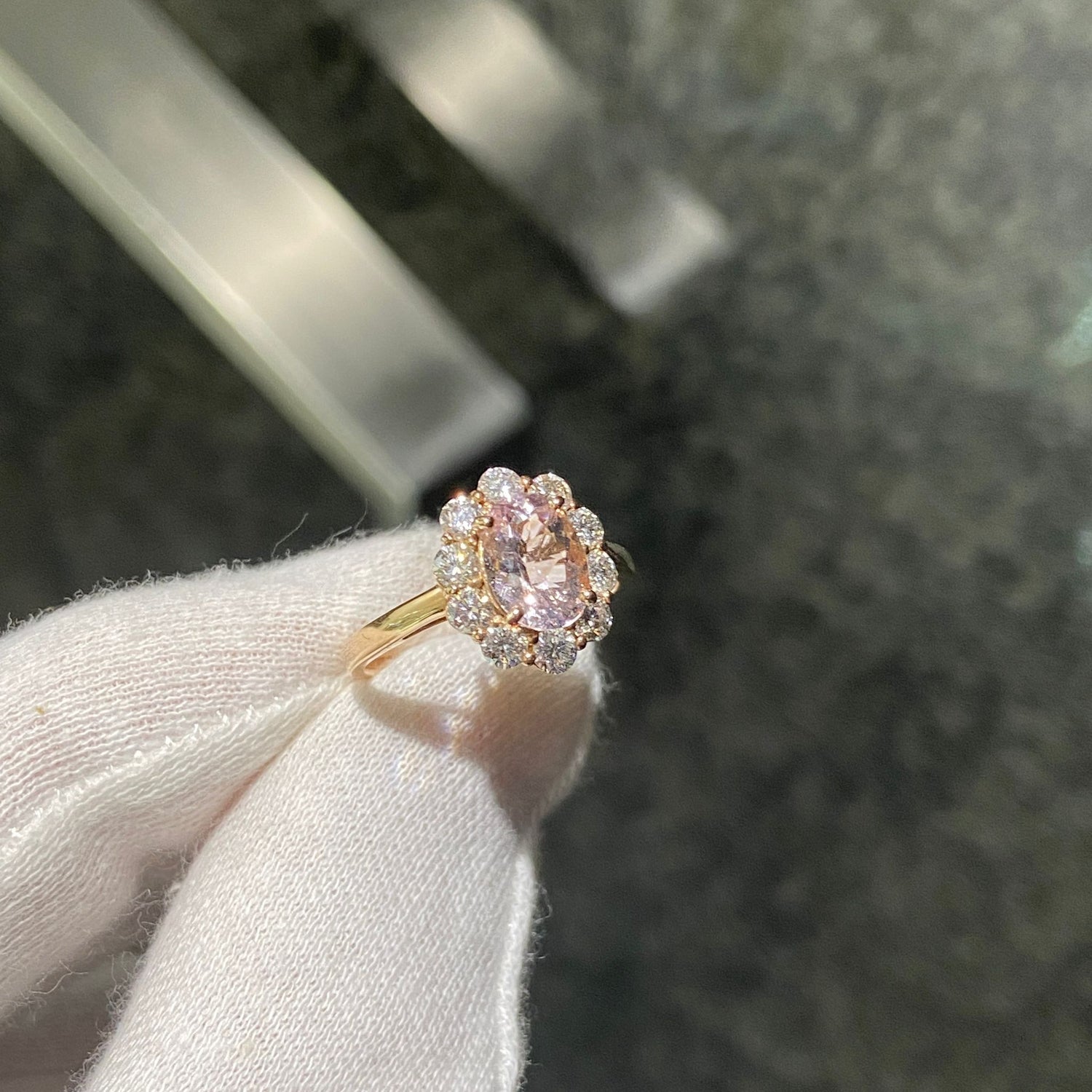 日本直送 淡粉摩根玫瑰鑽石戒指【JS420】