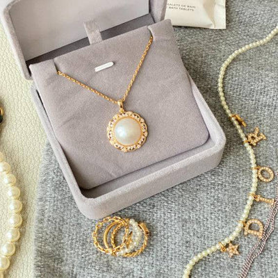 【現貨】日本全新品鏤空鋯石馬貝珍珠吊墜(不含鏈) 【S62】