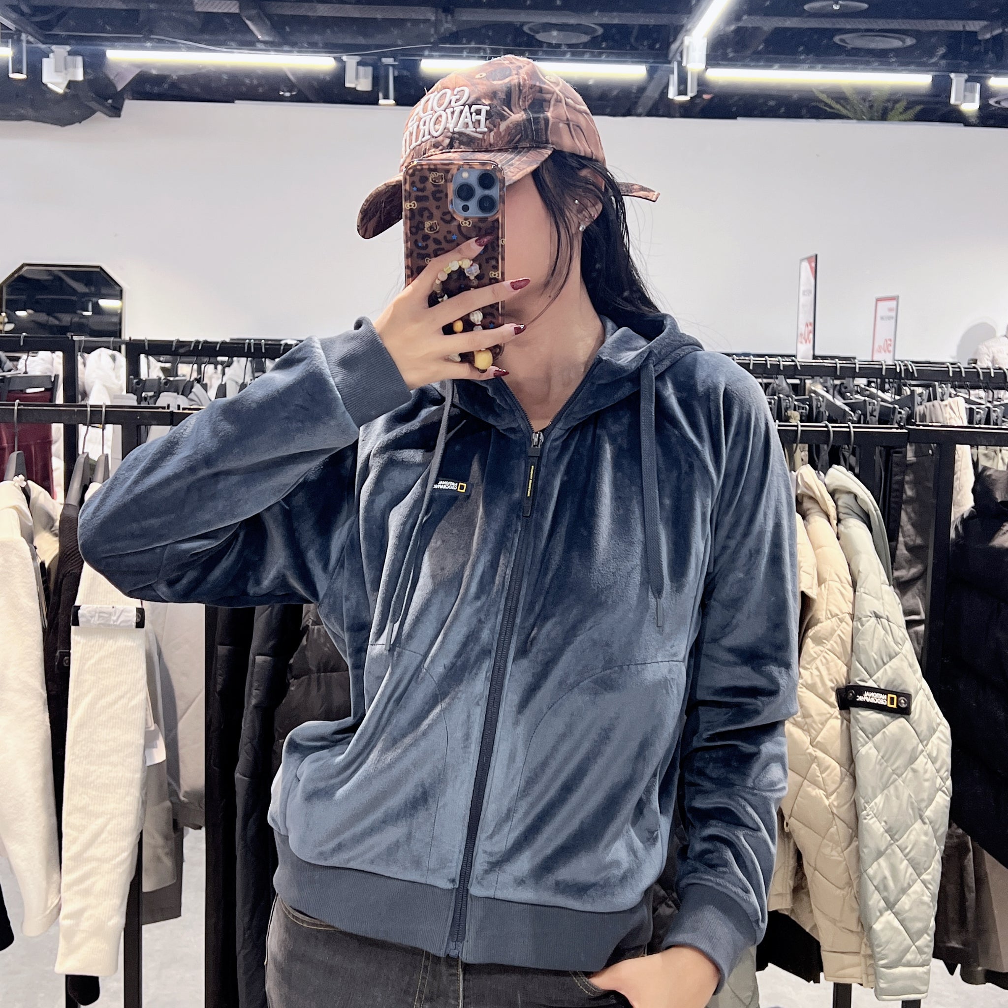 韓國 National Geographic Women's Beira Velvet Training Hoodie【NG078】