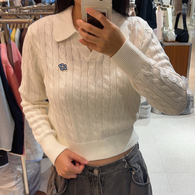 韓國 Wacky Willy Women's Cable Open Collar Pullover【WW037】