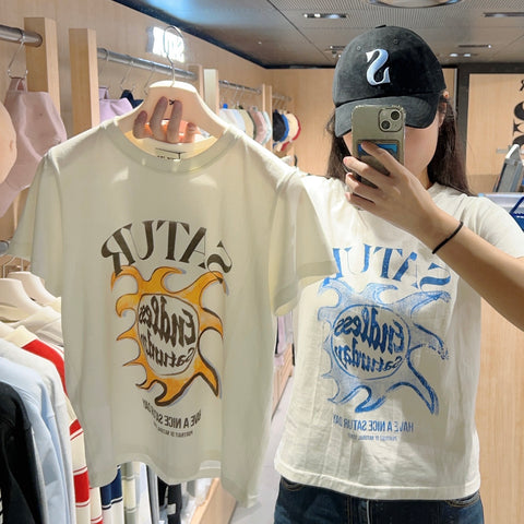 韓國 Satur Sun Retro Graphic T-Shirt【SR103】