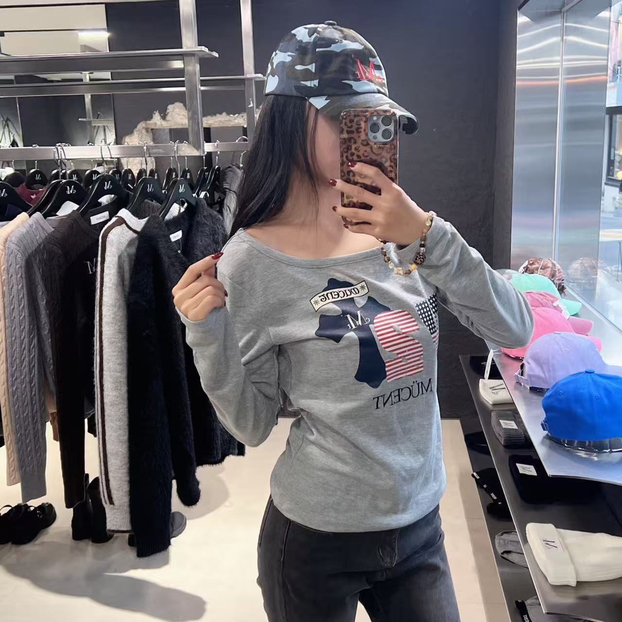 韓國 Mucent Rodez 72 American Flag One Shoulder Long Sleeve Tee【MU131】