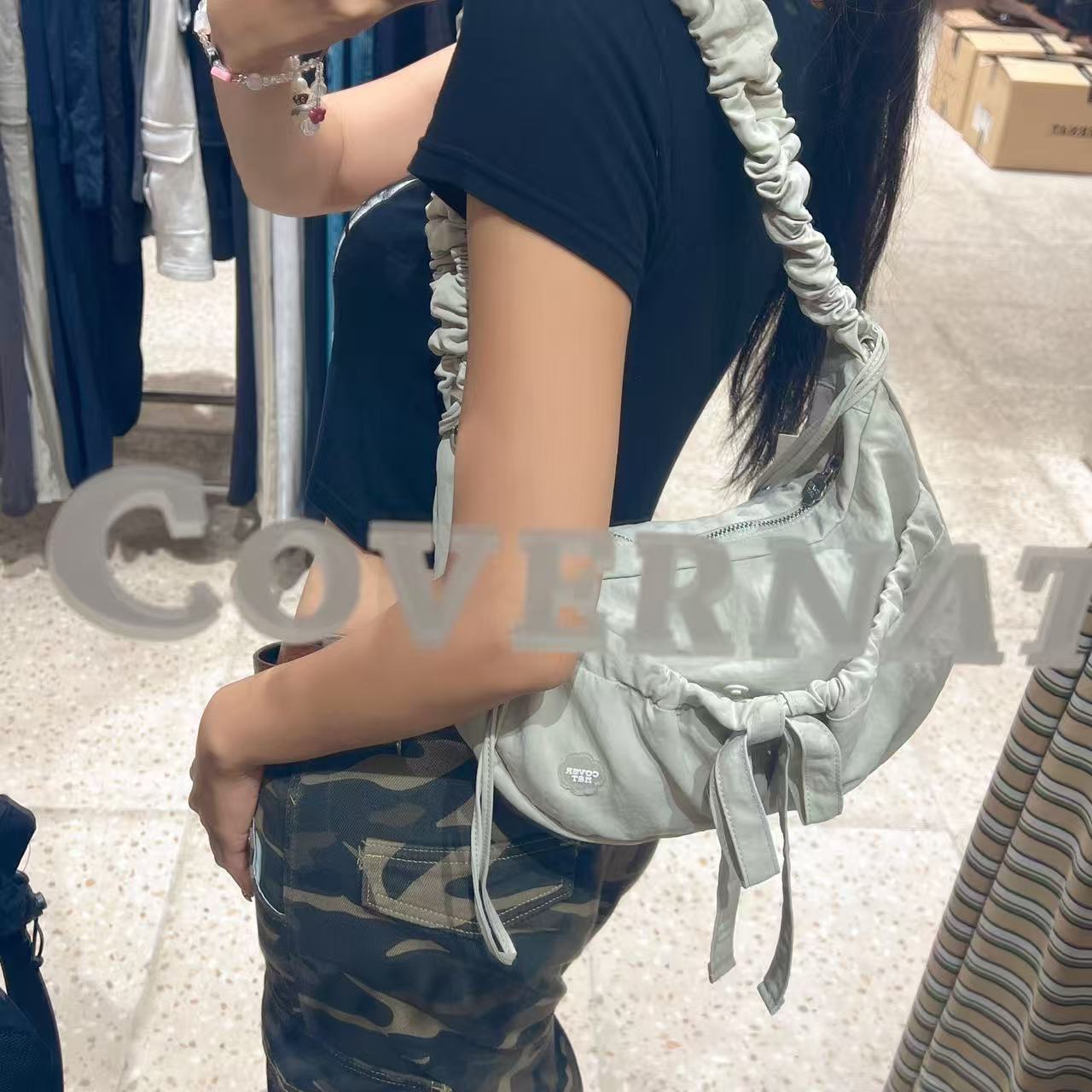 韓國 Covernat Cloverheart Shirring Medium Nylon Hobo Bag【CO012】