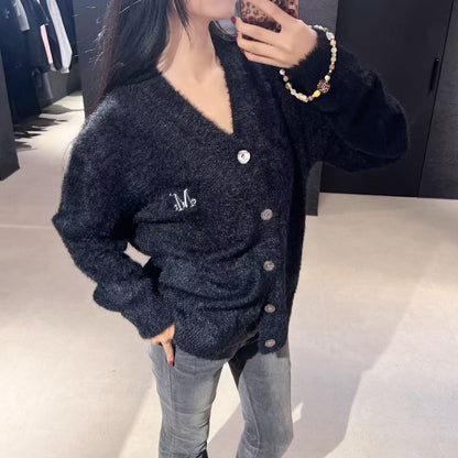 韓國 Mucent Powdery V-neck Angora Knit Cardigan【MU117】