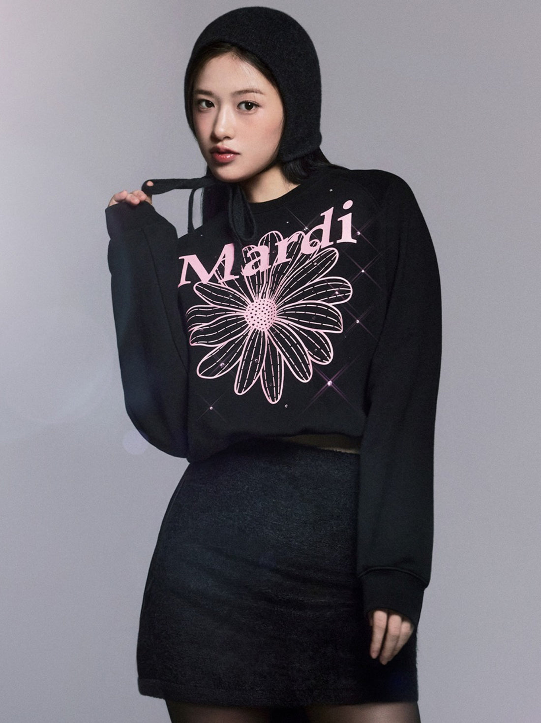 韓國 Mardi Mercredi SWEATSHIRT RAGLAN FLOWERMARDI STONE EMBELLISHED【MM005】