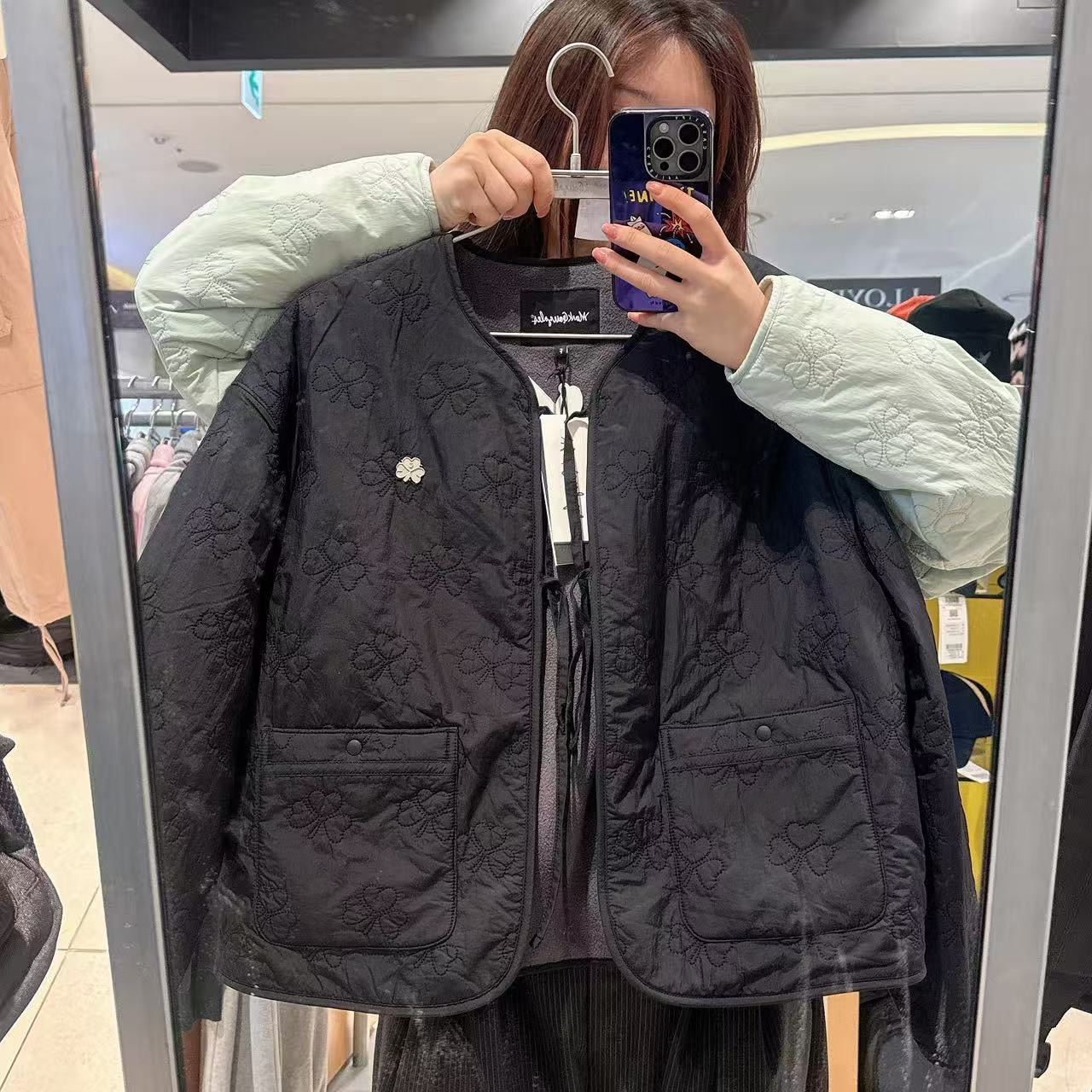 韓國 Mark Gonzales Women's Club Symbol Quilted Ribbon Point Jacket【MG184】