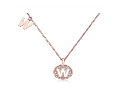 莫桑鑽 925銀 W款吊墜S925銀鍍玫瑰金莫桑鑽輕奢字母項鍊(冇證書)【SM1039】