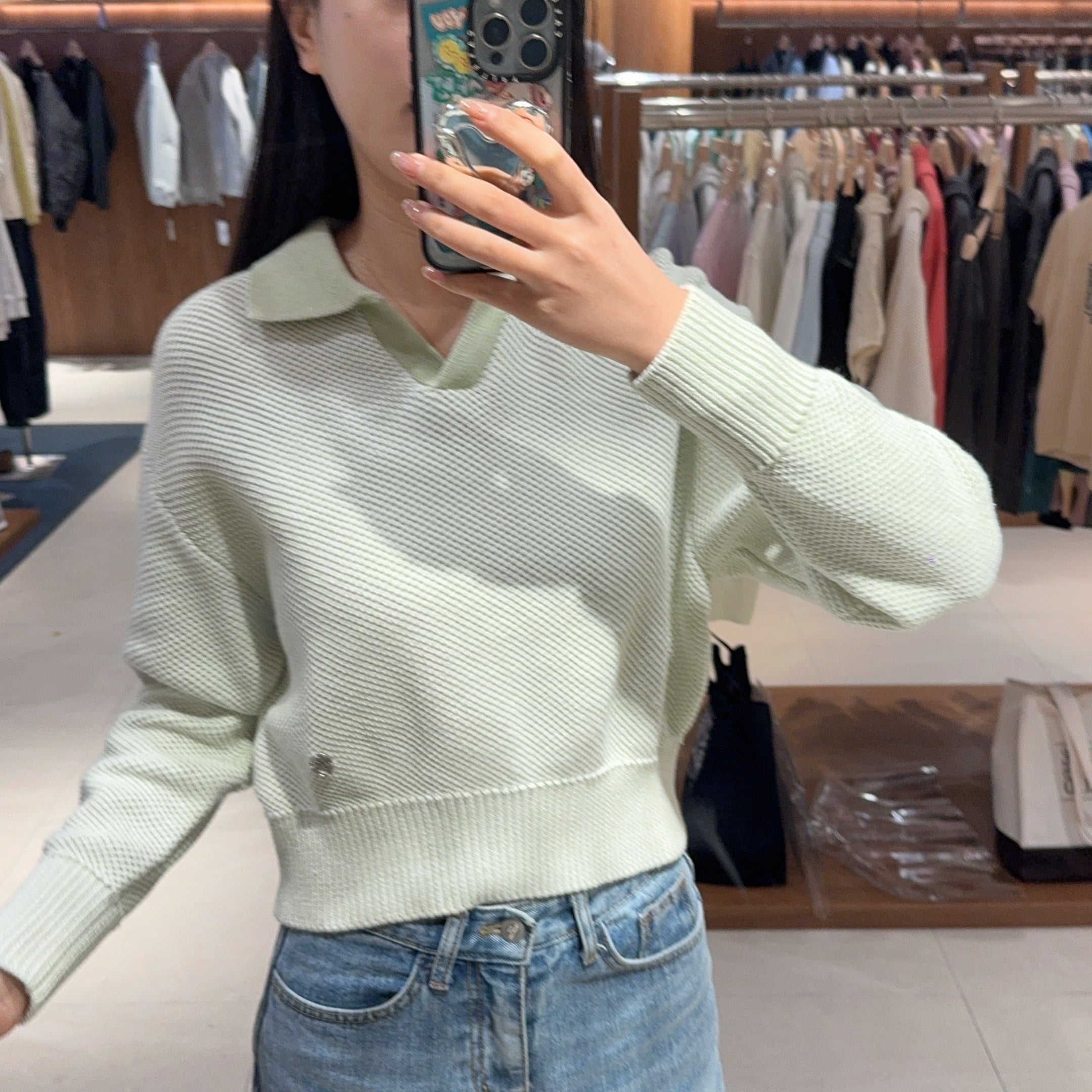 韓國 Marithe Francois Girbaud W COTTON BLENDED OPEN COLLAR CROP KNIT【MF367】