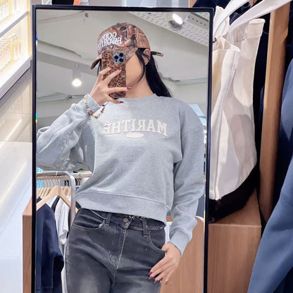 韓國 Marithe Francois Girbaud W Raw Edge Applique Logo Crop Sweatshirt【MF667】