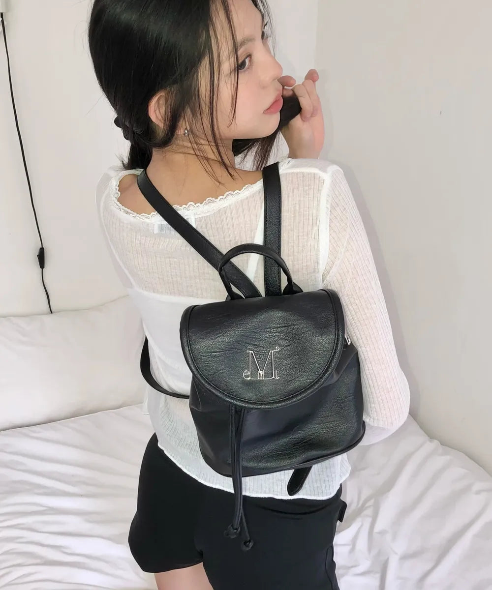 韓國 Mucent Runel Metal Logo Leather Mini Backpack【MU096】