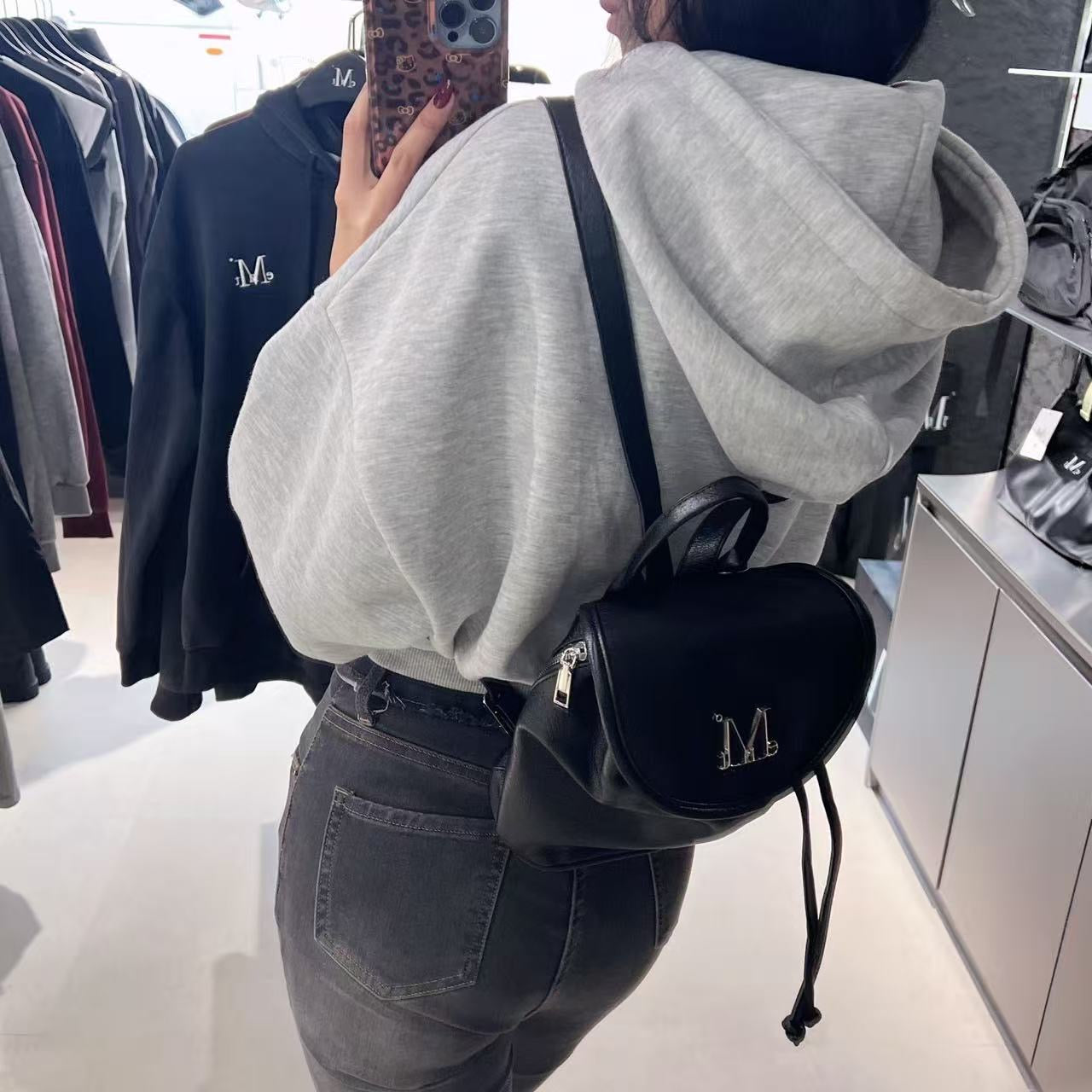 韓國 Mucent Runel Metal Logo Leather Mini Backpack【MU096】