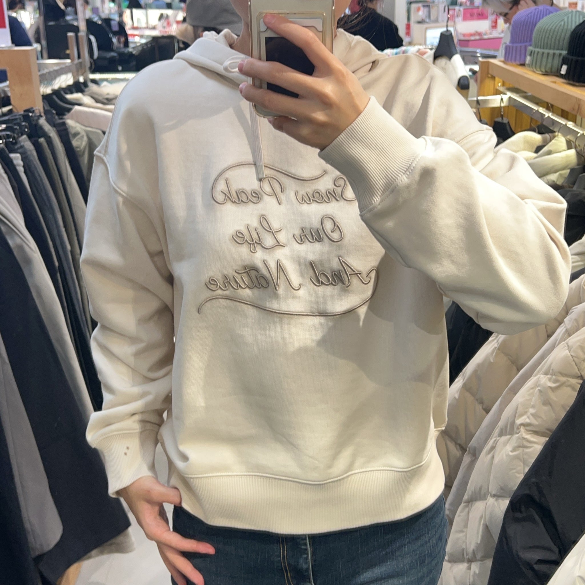 韓國 Snowpeak Women's Lettering Semi-Crop Hooded T-Shirt【SN075】