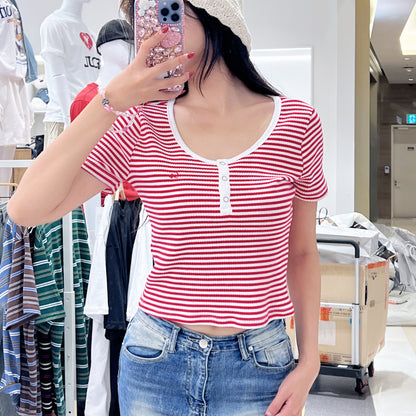 韓國 SPAO Henry Neck Crop Short Sleeve T-Shirt【SP177】