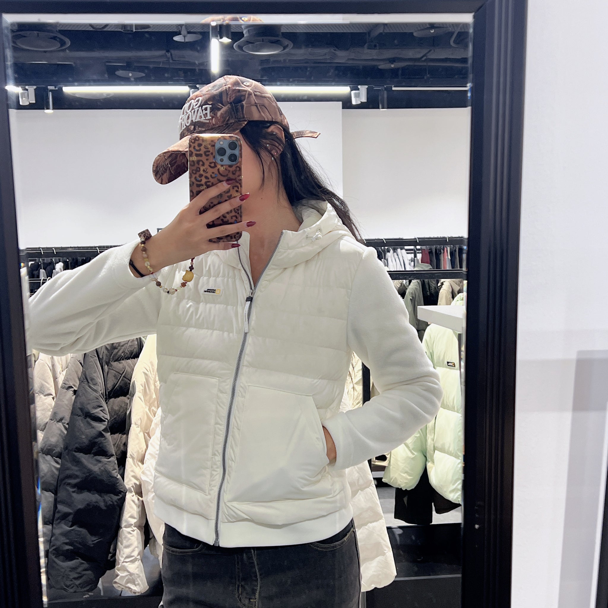 韓國 National Geographic Women's Puffin Woven Zip-Up Hooded Jacket (鵝絨)【NG076】