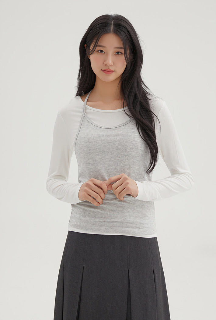 韓國 SPAO Halter Neck Layered Long Sleeve T-Shirt【SP343】