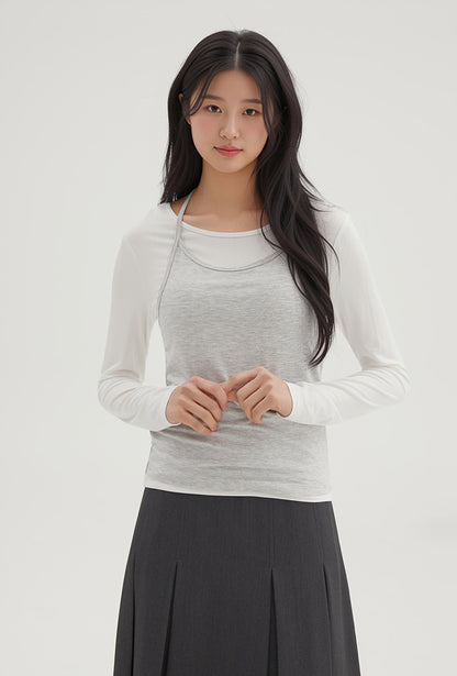 韓國 SPAO Halter Neck Layered Long Sleeve T-Shirt【SP343】