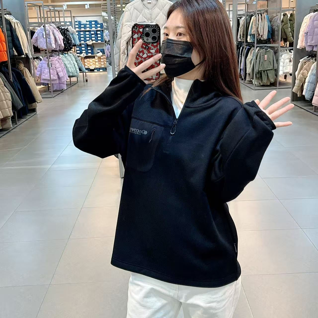 韓國 Discovery Men's Knit-Like Half-Zip Hoodie【DY141】