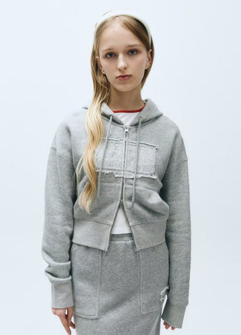 W CLASSIC LOGO MELANGE CROP HOODIE ZIPUP【MF320】