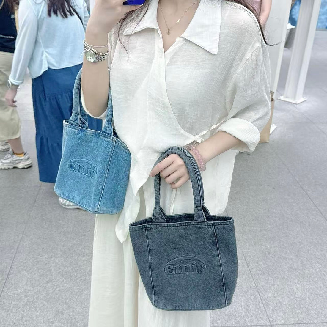 韓國 EMIS Logo Embossed Denim Tote Bag【ES081】