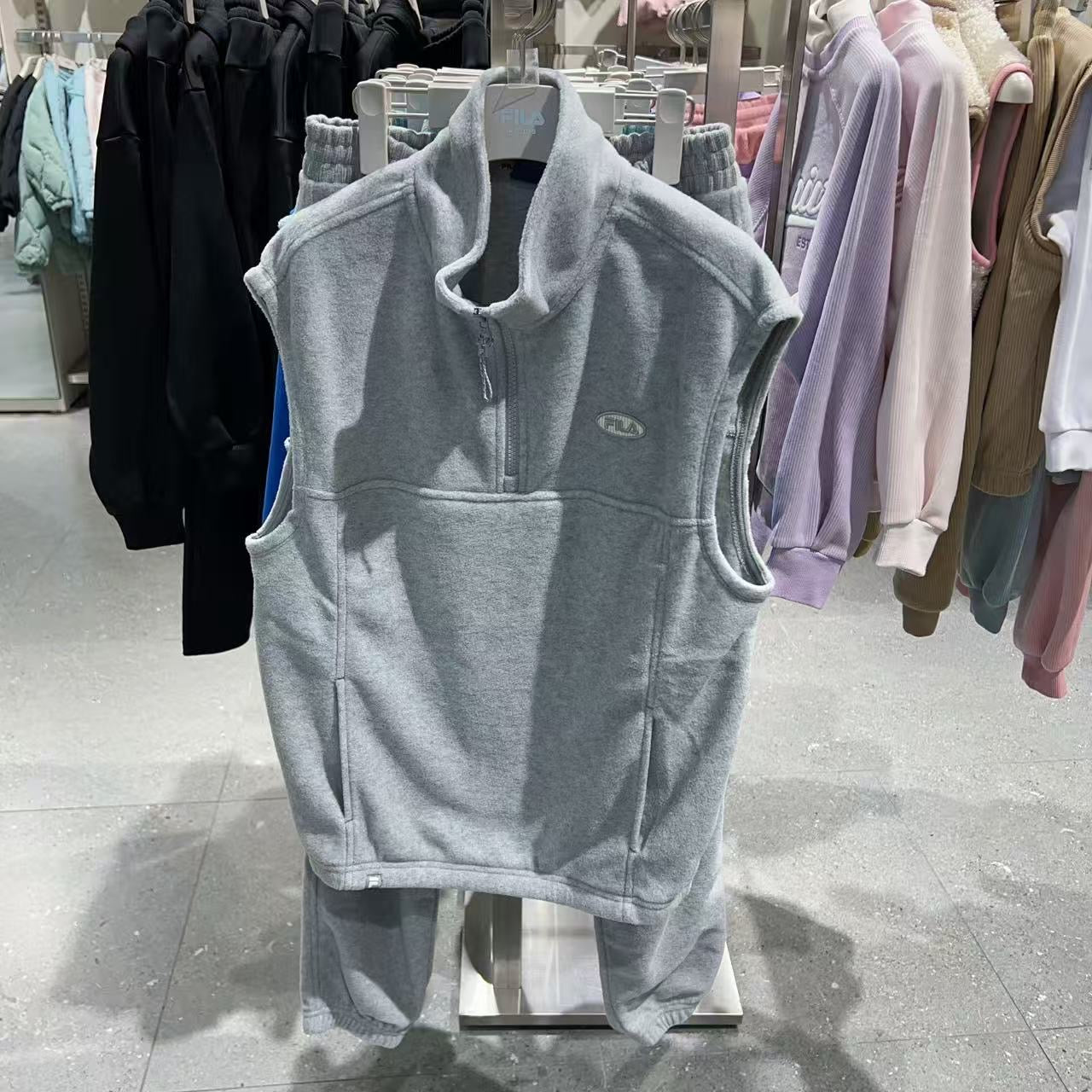 韓國 FILA Kids Fleece Half-Zip Vest Top And Bottom Set【FA091】