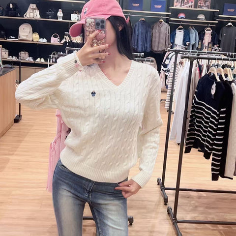 韓國 Who.A.U Steve V-neck Cable Sweater【WA186】