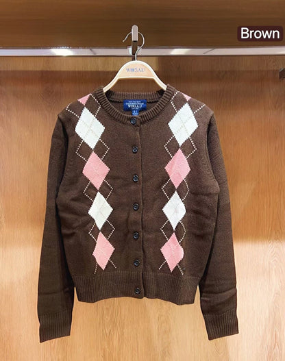 韓國 WhoAU Argyle Cardigan【WA079】