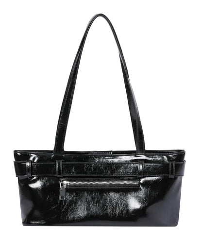 韓國 Mucent Centric Metal Logo Front Belted Leather Shoulder Bag【MU093】