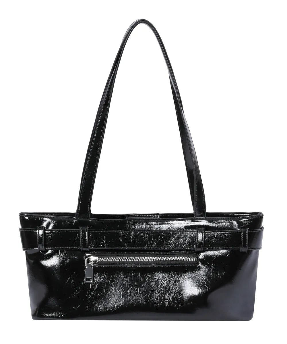 韓國 Mucent Centric Metal Logo Front Belted Leather Shoulder Bag【MU093】