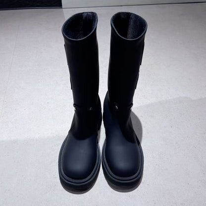 韓國 Mucent Philo Rivet Point Side Leather Patch Tall Rain Snow Boots【MU155】