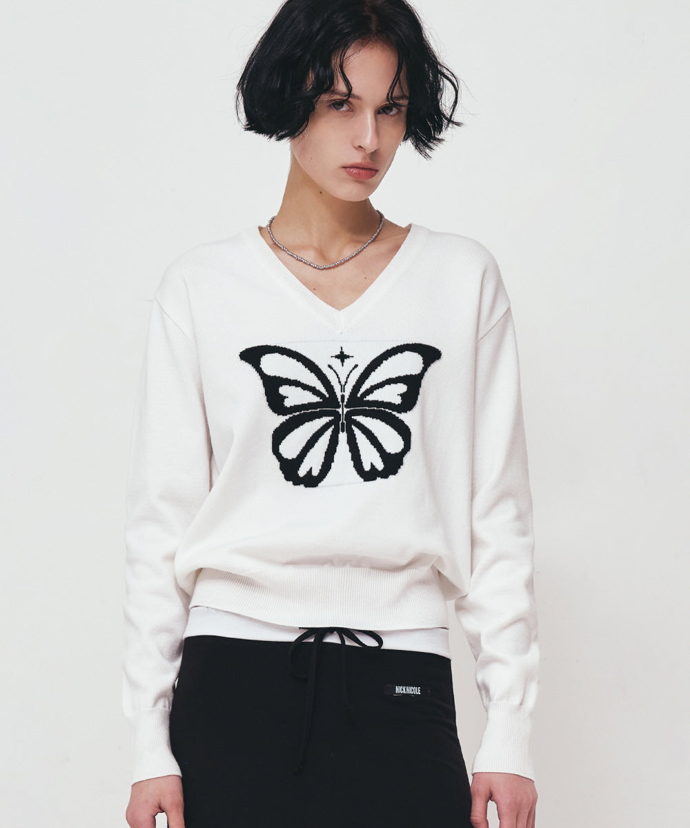 韓國 Nick Nicole Butterfly V Neck Jacquard【NK020】
