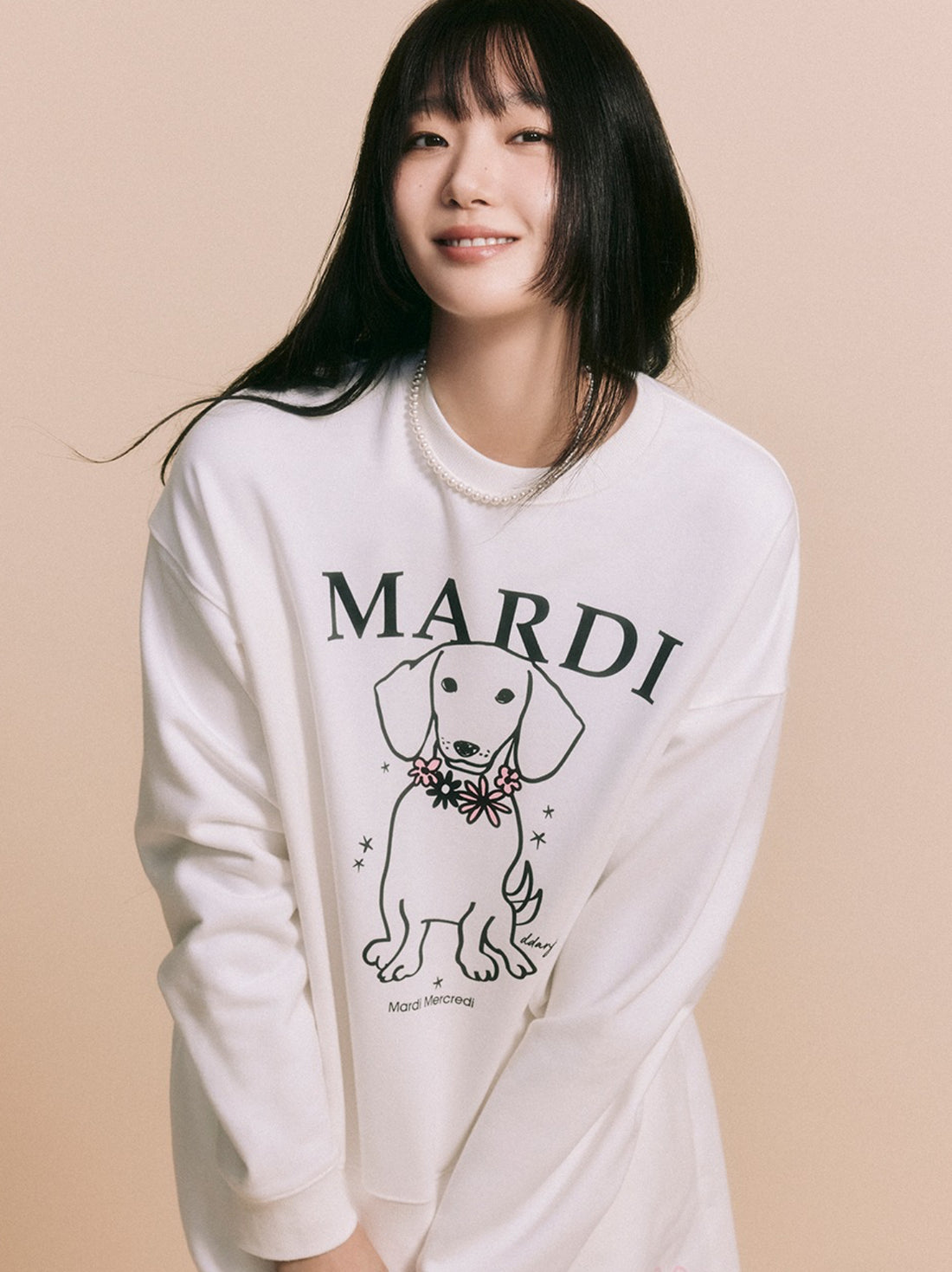 韓國 Mardi Mercredi SWEATSHIRT SWING THE TAIL DDANJI FLOWER NECKLACE【MM003】