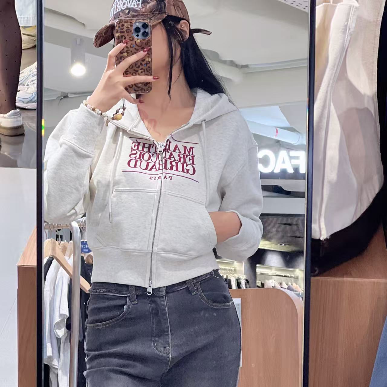 韓國 Marithe Francois Girbaud W Embroidery Classic Logo Crop Hoodie Zipup【MF716】