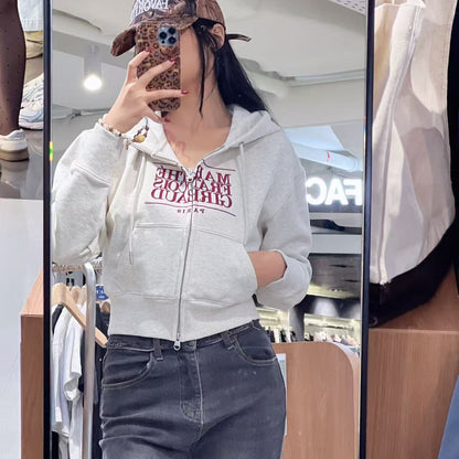 韓國 Marithe Francois Girbaud W Embroidery Classic Logo Crop Hoodie Zipup【MF716】