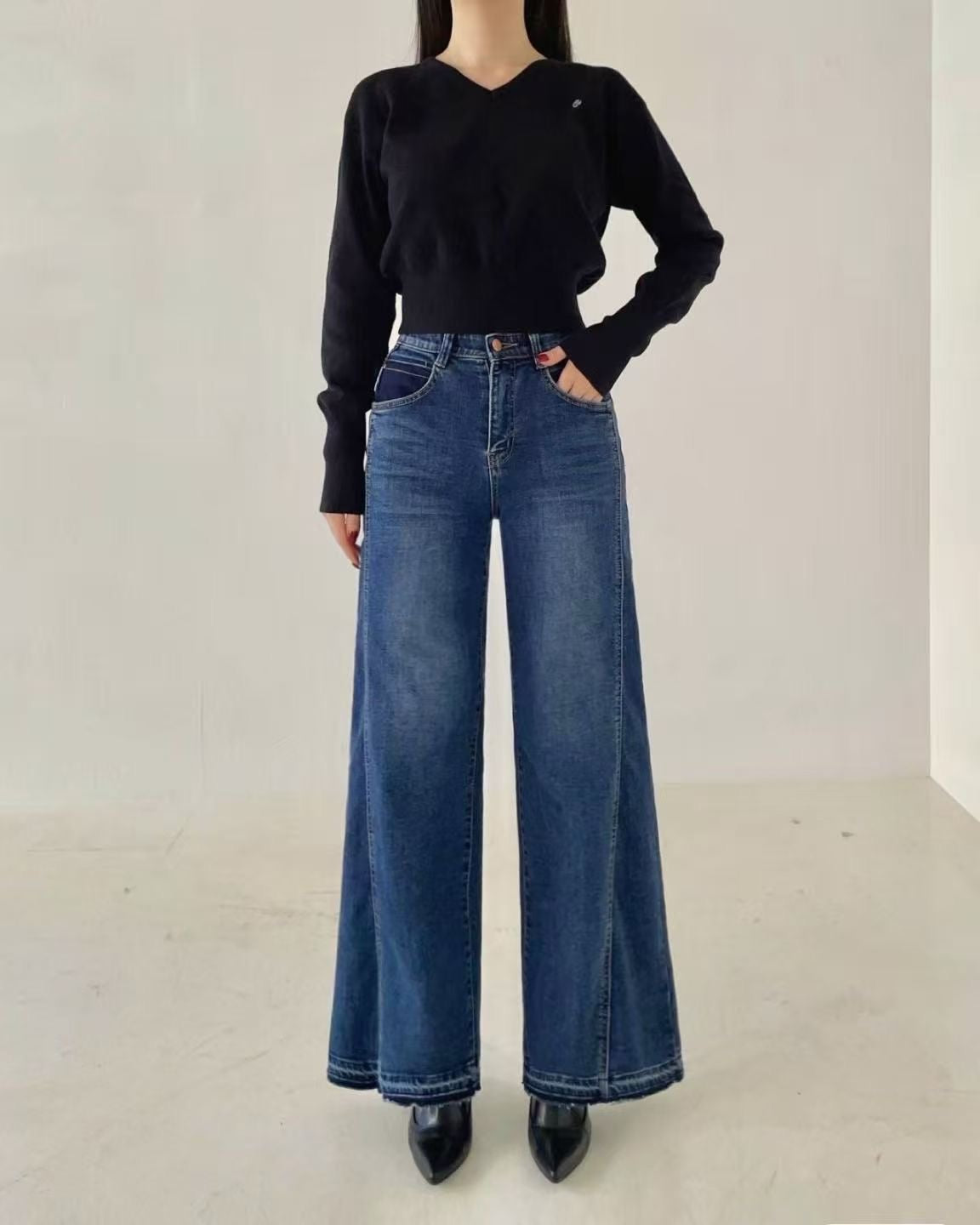 韓國 HowLuk 牛仔褲 刷薄毛 (冬季款)【H5616_1】