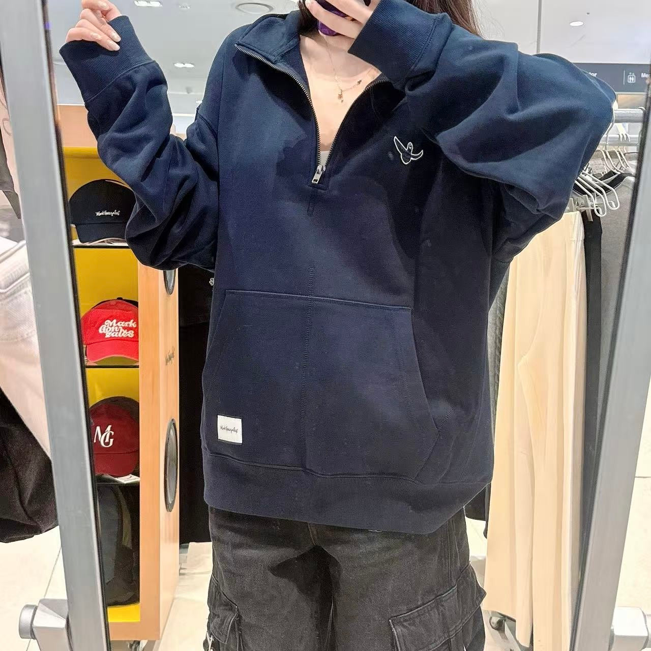 韓國 Mark Gonzales Angel Wappen Half Zip-Up Sweatshirt【MG151】